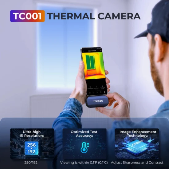 Topdon Factory Supply Tc001 256 x 192 Mini-High-Solution-Mobil-Smartphone mit Infrarot-Wärmebildkamera für kleine Erkennung, Android-Wärmebildkamera